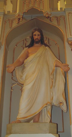 Texas Artist Sandy Dusek,historic altar restoration at St.John Lutheran Church,Bartlett,TX,before of Jesus statue