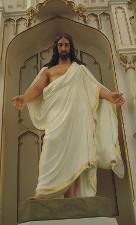 Texas Artist Sandy Dusek,historic altar restoration at St.John Lutheran Church,Bartlett,Tx,after of Jesus statue