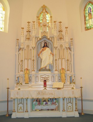 Texas Artist Sandy Dusek,historic altar restoration at St.John Lutheran Church,Bartlett,Tx,after